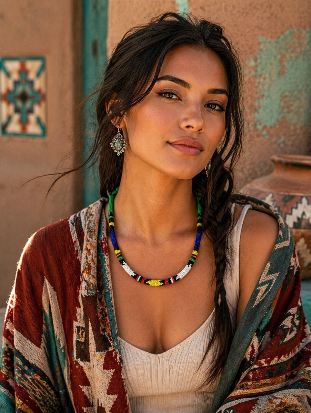 Handmade Seed Bead Necklace 21” Multicolor Tribal Ethnic Style Tie Closure